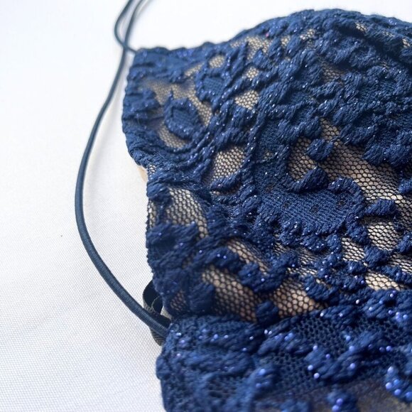 NWT JOIE NAVY GLITTER LACE SCALLOPED SLIT TRAIN EVENING GOWN - L - Picture 8 of 9